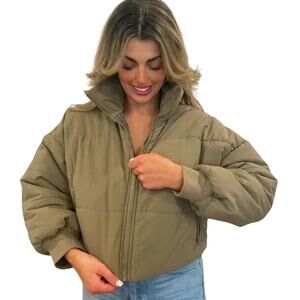 Le Lis Olive Green Down Puffer Coat Medium Ski Snow Medium Cropped Streetwear